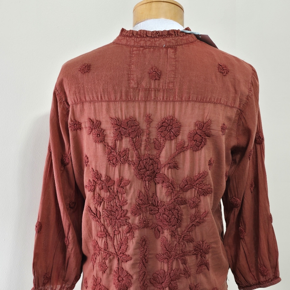 NWT Kyla Seo Caite Sz S Paloma Embroidered Cotton Blouse Top Terracota Boho - Picture 8 of 16